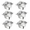 6 Pack Stainless Steam Hotel Pans, 1/6 Size Table Steam Pan, 4 Inch Deep, Anti Jam Restaurant Supplies Reusable Rustproof Catering Storage for Home