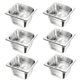 6 Pack Stainless Steam Hotel Pans, 1/6 Size Table Steam Pan, 4 Inch Deep, Anti Jam Restaurant Supplies Reusable Rustproof Catering Storage for Home