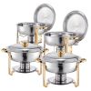 Chafing Dish Buffet Set, 5 Qt 4 Pack, Stainless Steel Chafer with 4 Full Size Pans, Round Catering Warmer Server with Lid Water Pan Folding Stand Clip