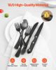 48-Piece Black Silverware Set with Steak Knives, Food-Grade Stainless Steel Flatware Utensils for 8, Mirror Finished Cutlery Set