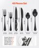 48-Piece Black Silverware Set with Steak Knives, Food-Grade Stainless Steel Flatware Utensils for 8, Mirror Finished Cutlery Set